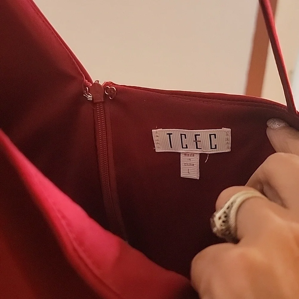 TCEC Red One-Shoulder Flutter Sleeve Cocktail Dress